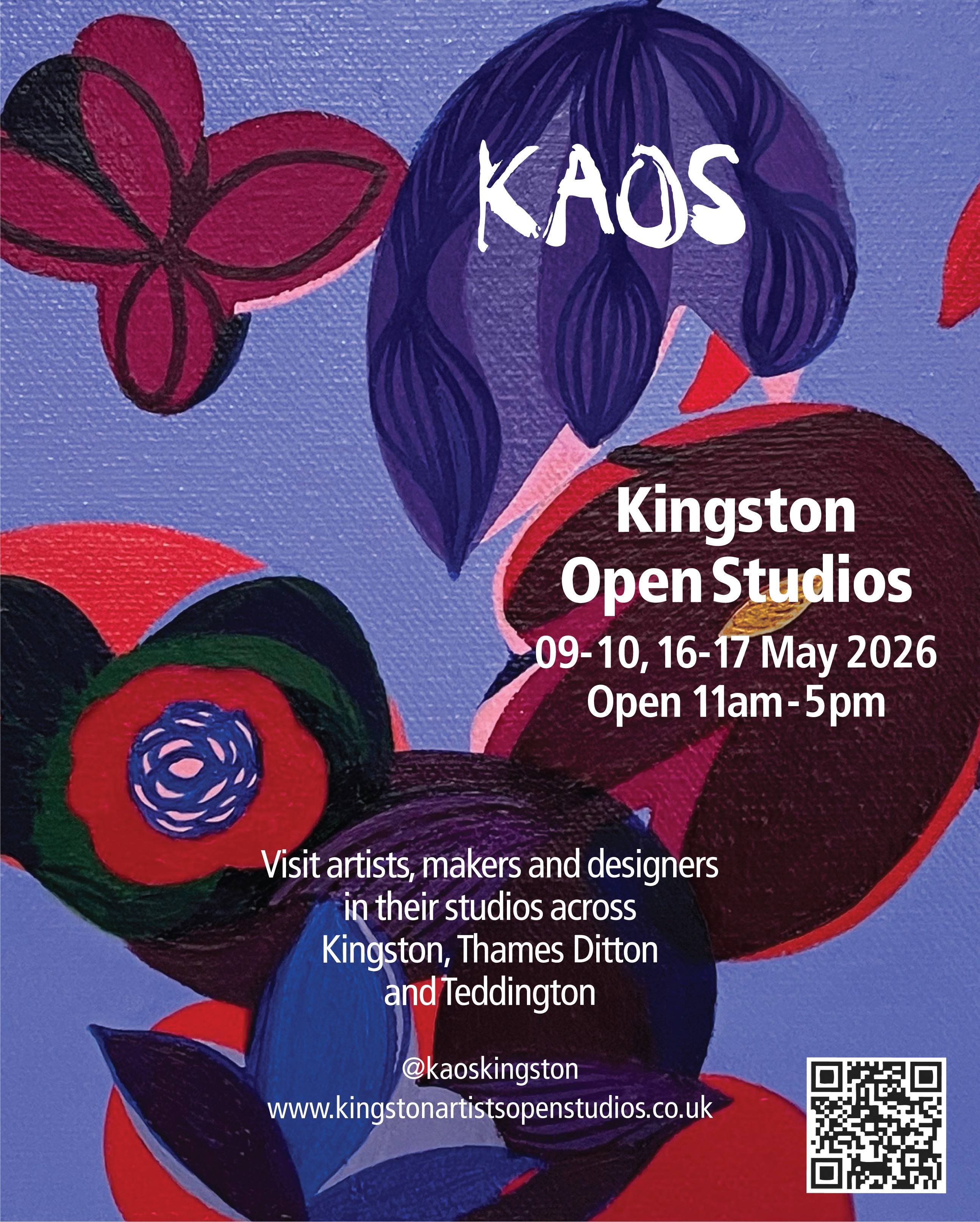 KAOS Kingston Open Studios -  09-10, 16-17 May 2026 - Open 11am-5pm - Visit artists, makers and designers in the studios across Kingston, Thames Ditton and Teddington